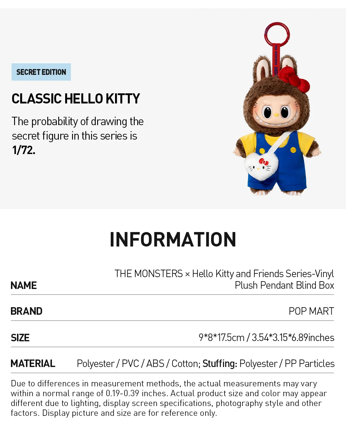 POP MART: THE MONSTERS x Hello Kitty and Friends Series Vinyl Plush Pendant