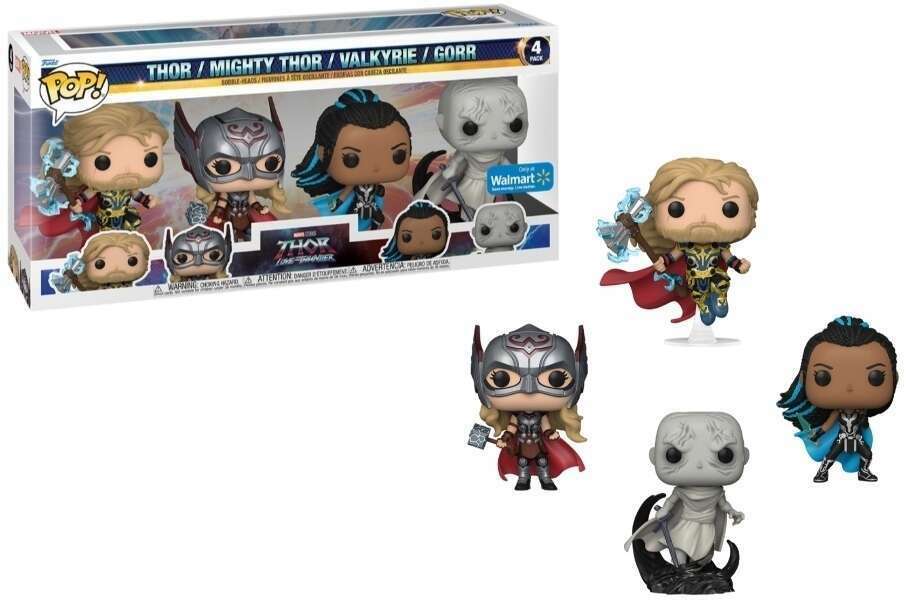 Funko Pop! Marvel Studios: Thor Love and Thunder - Thor/Mighty Thor/Valkyrie/Gorr (Walmart Exclusive) 4-Pack