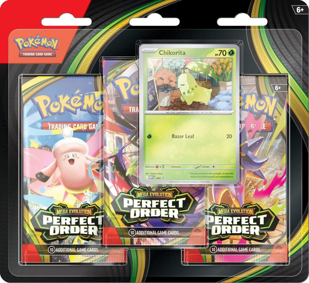 Pokemon TCG: Mega Evolution - Perfect Order 3-Pack Blister (Chikorita)