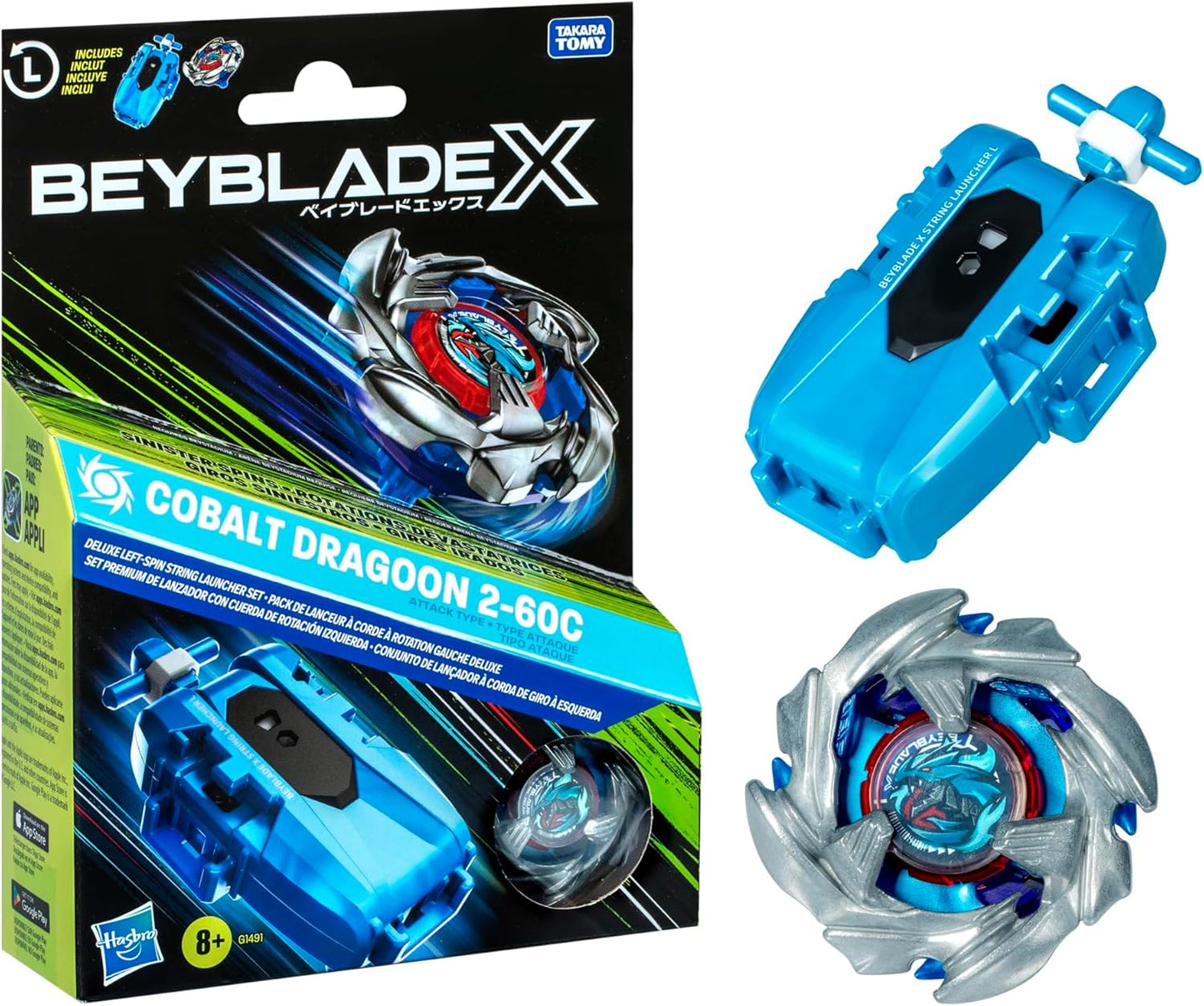 Beyblade X: Cobalt Dragoon 2-60C Deluxe Left-Spin String Launcher Set