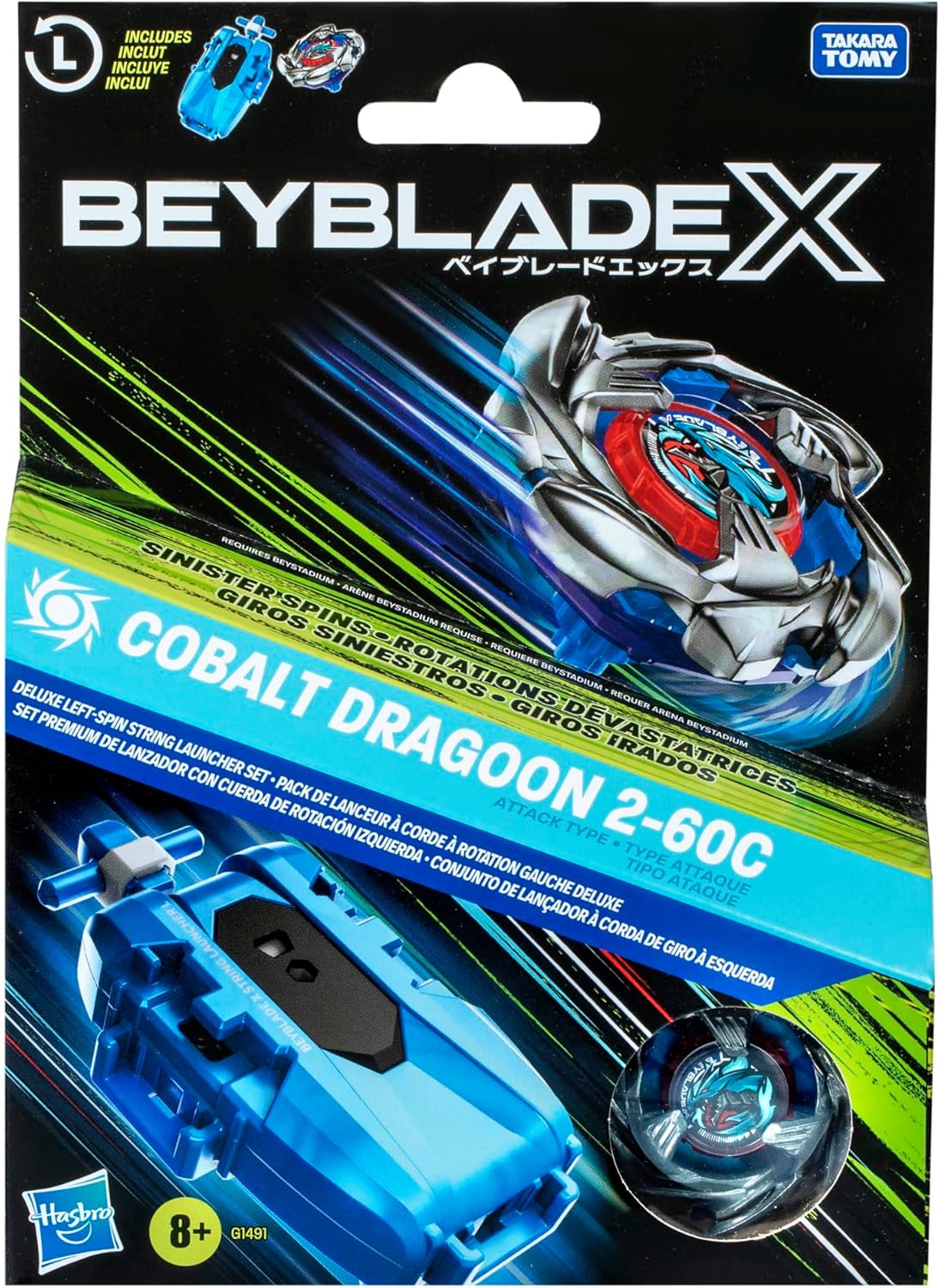 Beyblade X: Cobalt Dragoon 2-60C Deluxe Left-Spin String Launcher Set